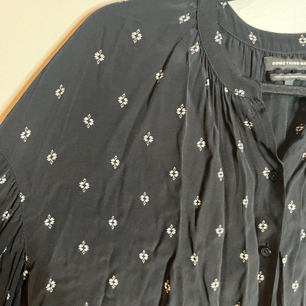 Something Navy button down patterned blouse - Picture 2 of 5